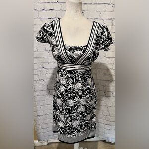 Ann Taylor Loft Women's Empire Waisted Short Sleeve Black White Floral Dress 0